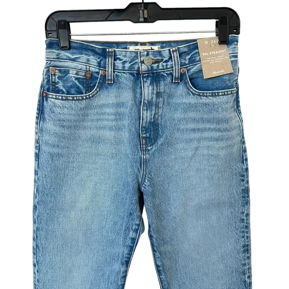 Madewell Petite '90s Straight Jean Womens 26P Blue Mercer Wash READ High Rise - Picture 4 of 16